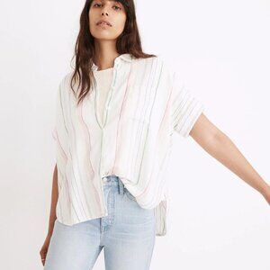 Madewell Rainbow Striped Linen Blend Button-Up Shirt | Size S